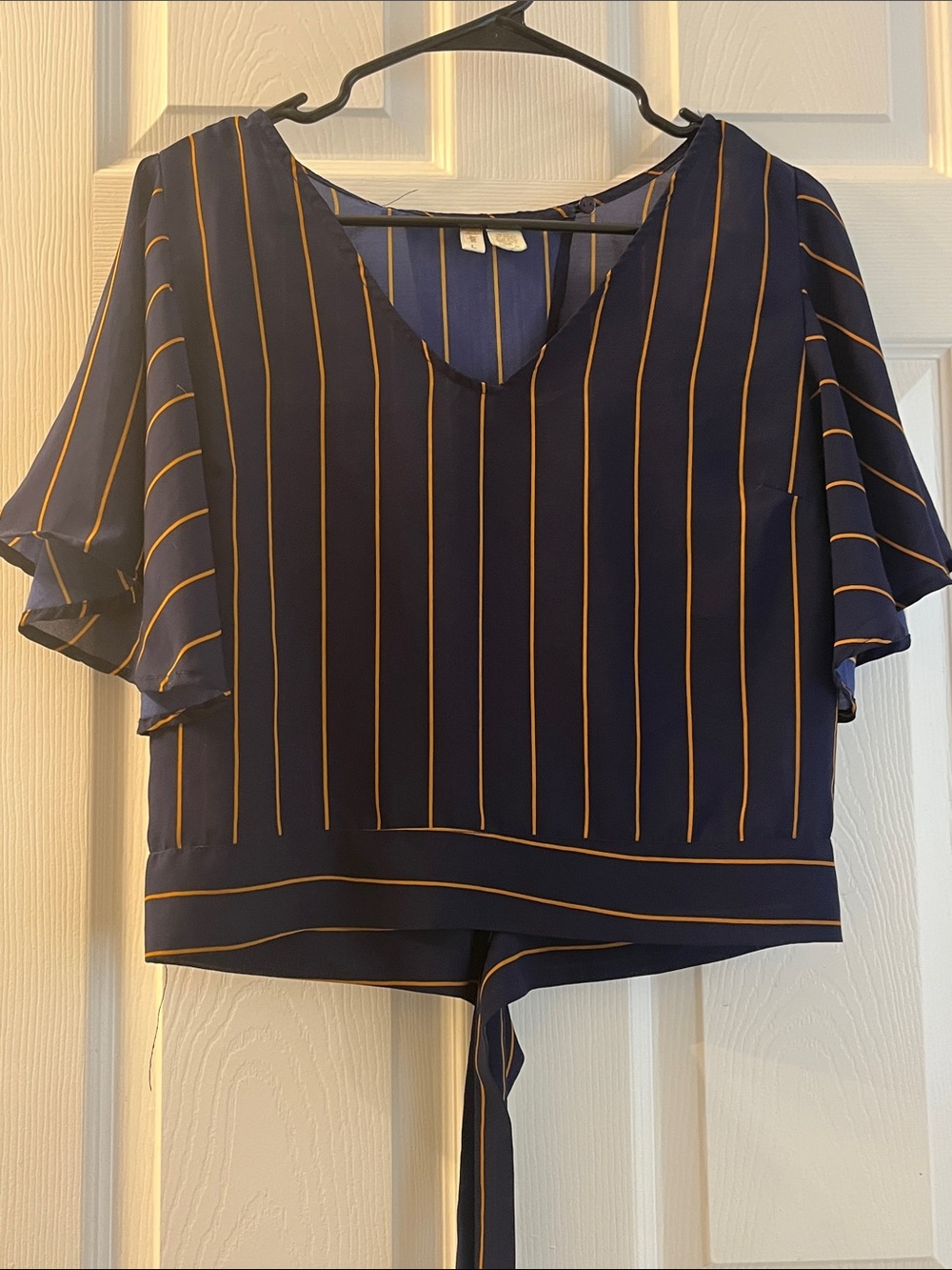 Blue and Yellow Short Sleeved Open Back Top